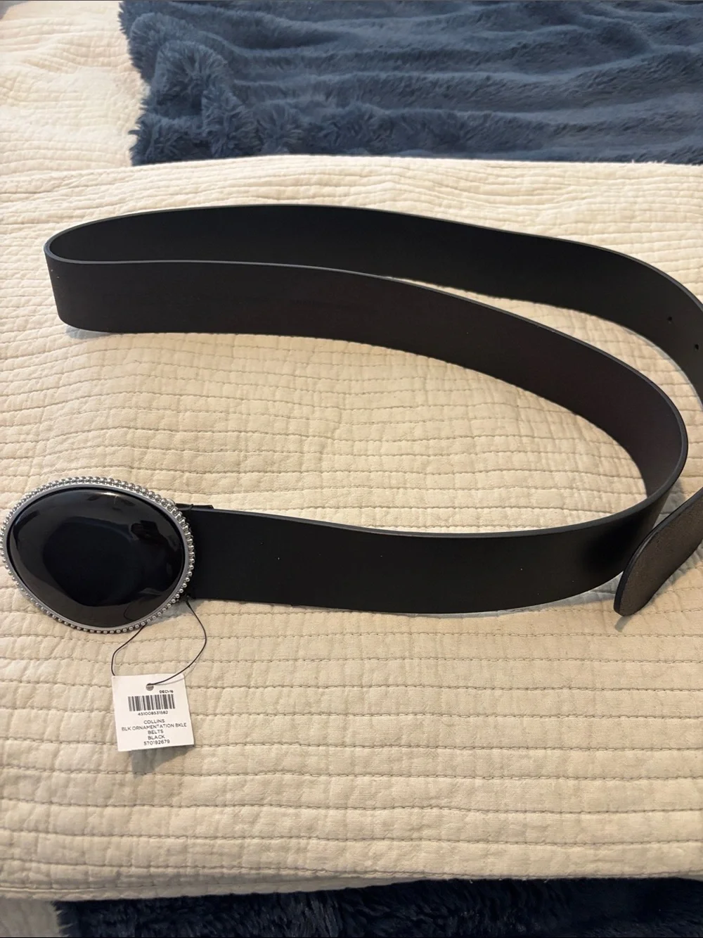 Chico's Black Belt with Large Oval Black Stone and Silver Trim
